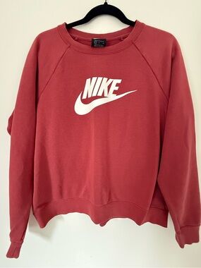 Nike Women's Brick Red Crewneck Sweatshirt with White Swoosh